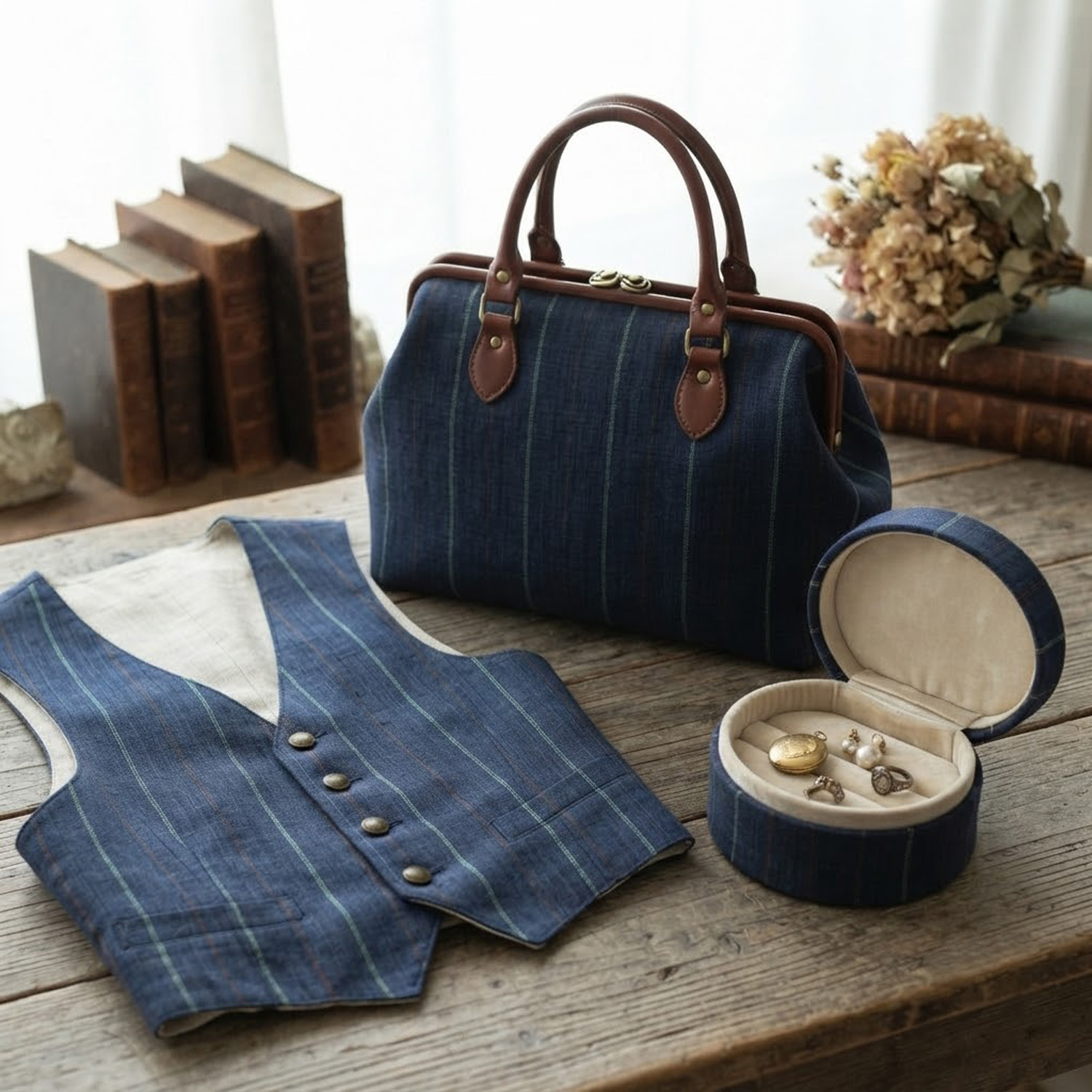 Vintage Navy Color Vertical St - Vintage Sewing Textile ulasan dan harga